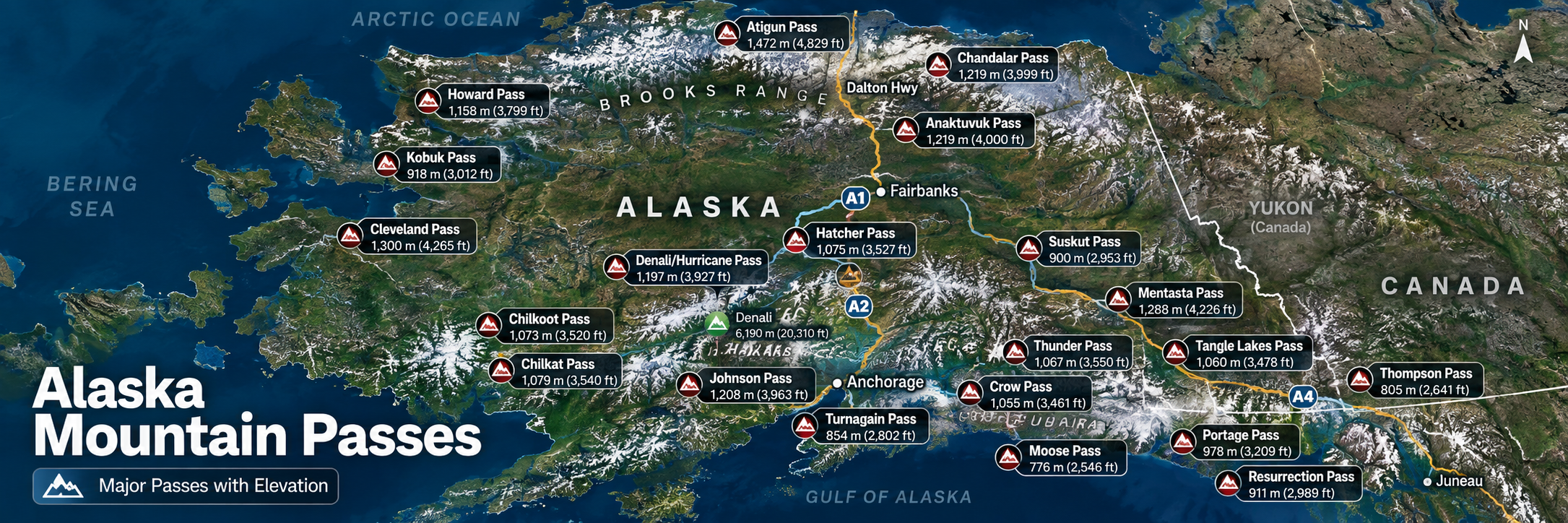 Detailed Topographic Map of Mountain Passes in Alaska