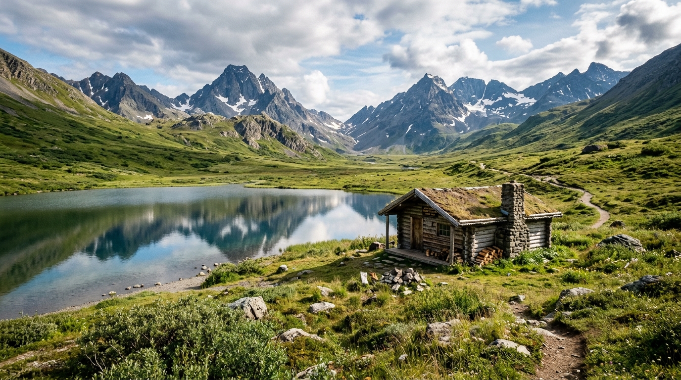 Resurrection Pass with public cabin and lake Alaska